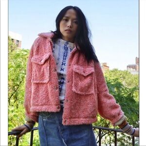 NWT Free‎ People Pink Teddy Cropped Jacket Size Small